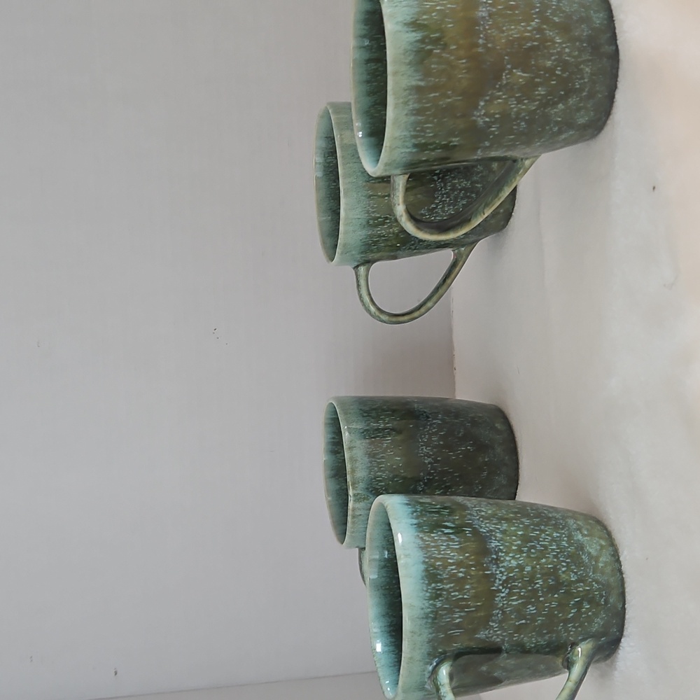 Williams Sonoma Green Cyprus Reactive Glaze Mid-Century Stoneware Mugs Set of 4 - Picture 6 of 12